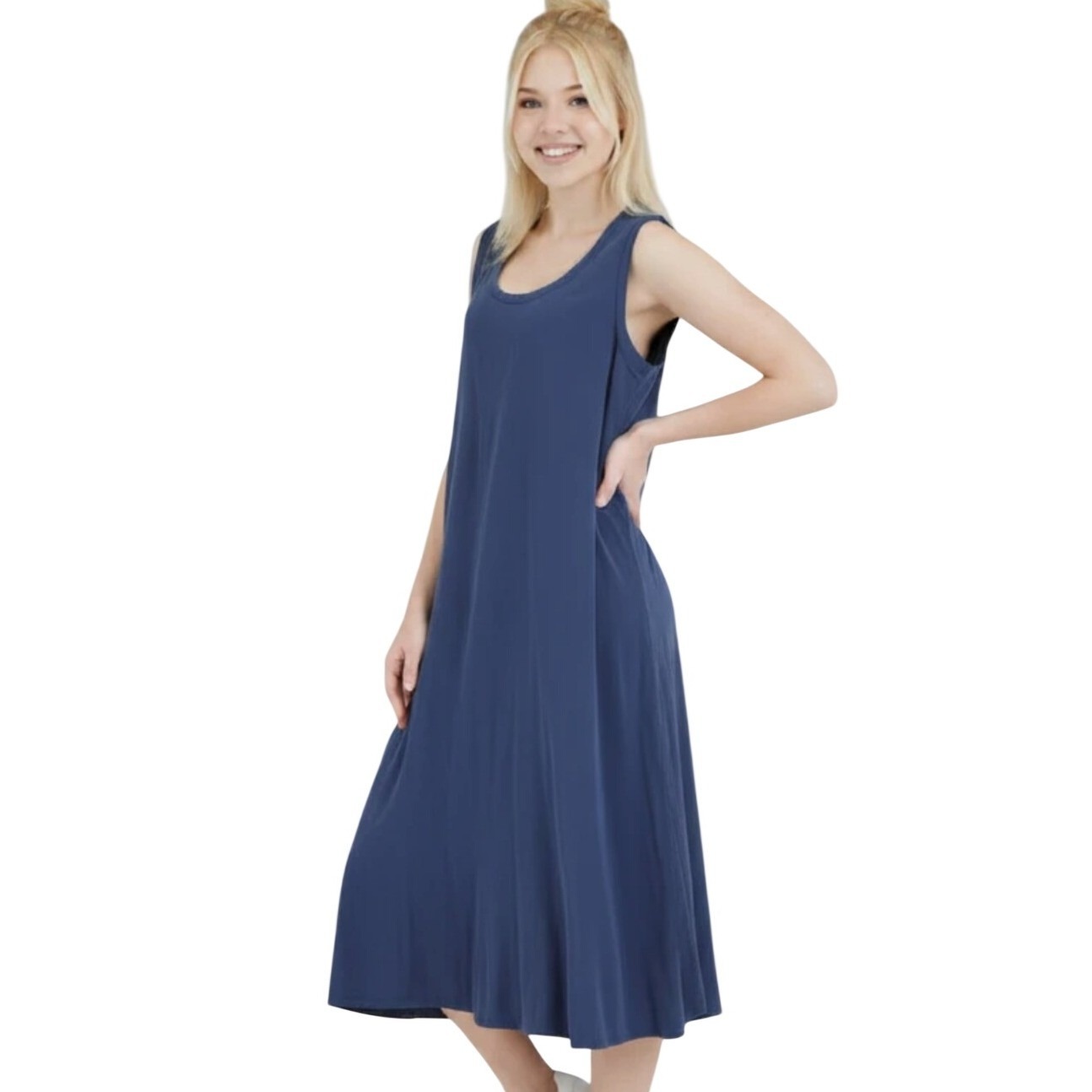 J. Jill Wearever Blue Gray Sleeveless Maxi Dress Xs Petite Rayon Lycra Stretch
